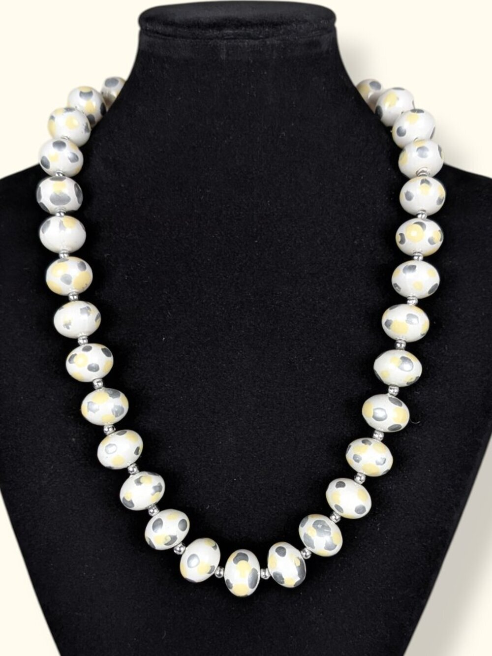 V. Hand-Painted White Oval Bead Necklace